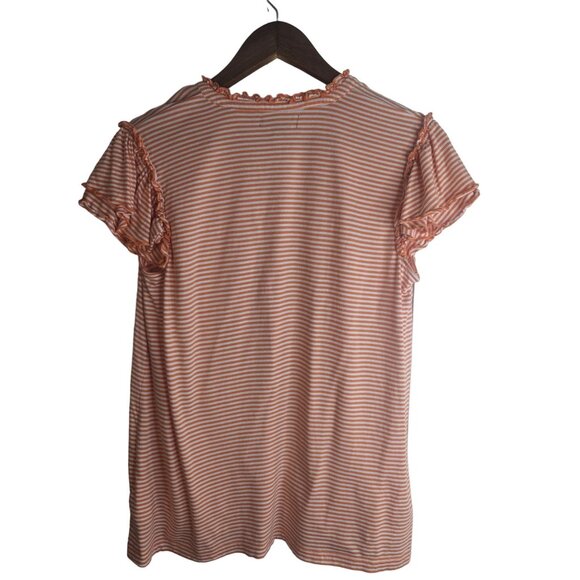 Chaps Women's Orange & White Striped T-Shirt Flutter Sleeves Front-Tie Sz M - Picture 5 of 8
